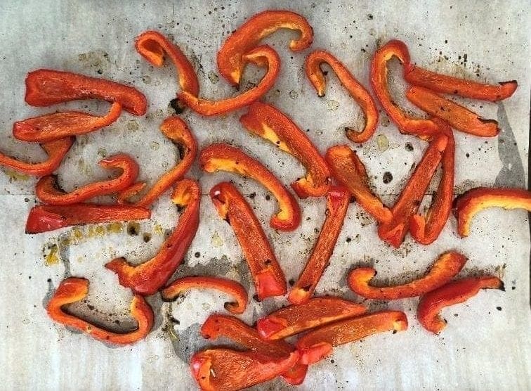 Red Bell Peppers on Sheet Pan